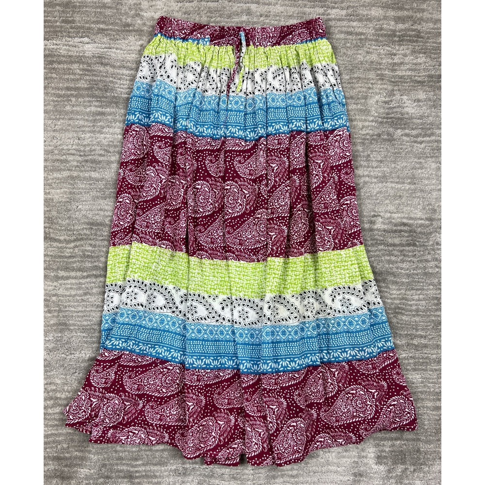 Belma New York Skirt Womens OS Multi Color Paisley Boho Maxi Tiered Rayon India